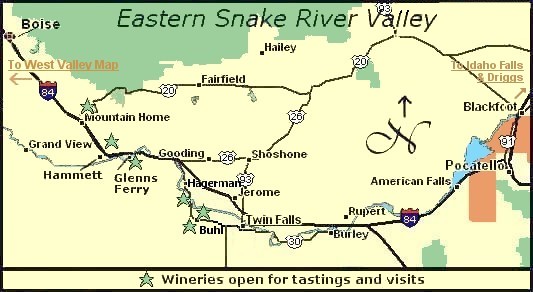Map to eastern Snake River Valley's Idaho wine country