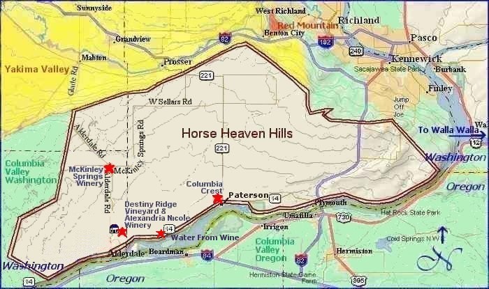 Map to the wineries of Washington's Horse Heaven Hills appellation