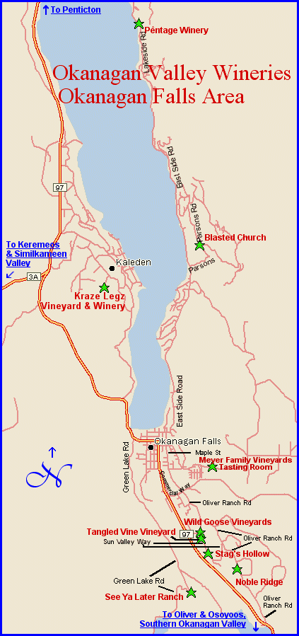 Map to the wineries of the Okanagan Falls area