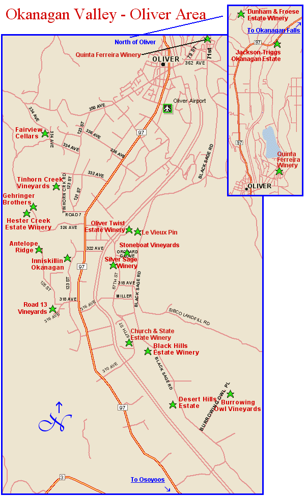 Map to the wineries of the South Okanagan Valley near Oliver, B.C.