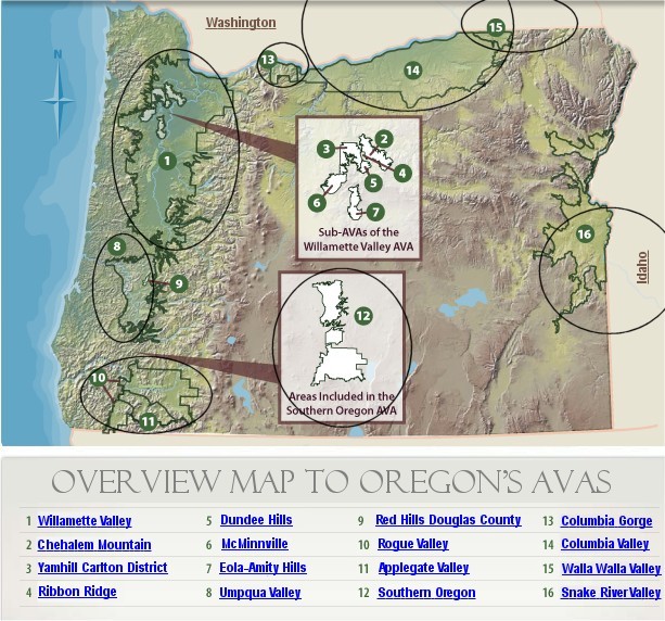 Oregon State overview map to AVAs