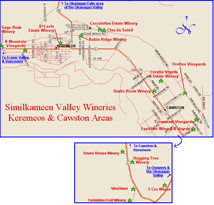 Map to the wineries of British Columbia's Similkameen Valley wine region