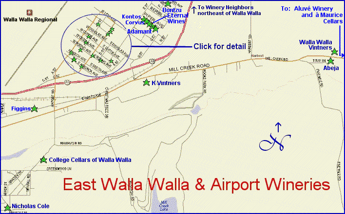 Map to the wineries of East Walla Walla