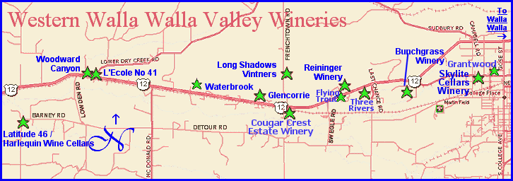 Map to the wineries west of Walla Walla