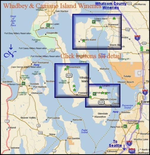 Overview map for the wineries of Whidbey and Camano Island.