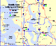 Map thumbnail with link to larger map of Seattle area wine country lodging & dining suggestions