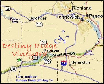 Map to Destiny Ridge Vineyard in Horse Heaven Hills