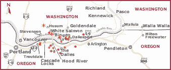 Small map to winery locations in the Columbia River Gorge