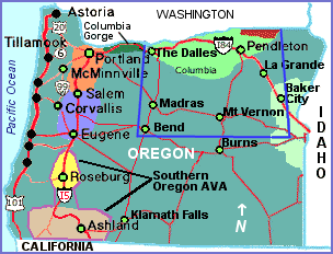 Map with overview of Oregon Wine Regions