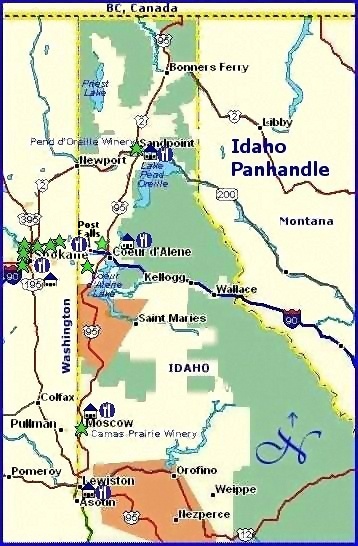 Northern Idaho Wine Country Lodging & Dining Suggestions Map