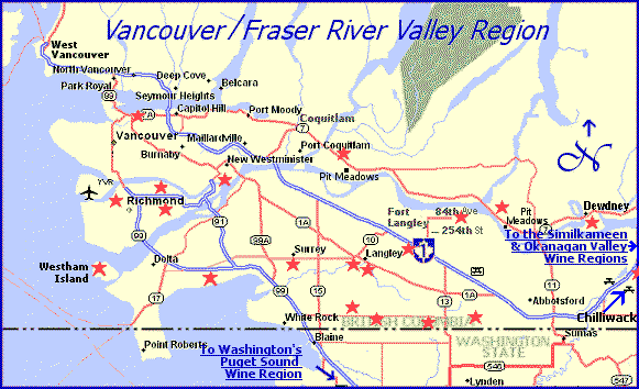 Overview map of Fraser Valley and Vancouver, BC regions