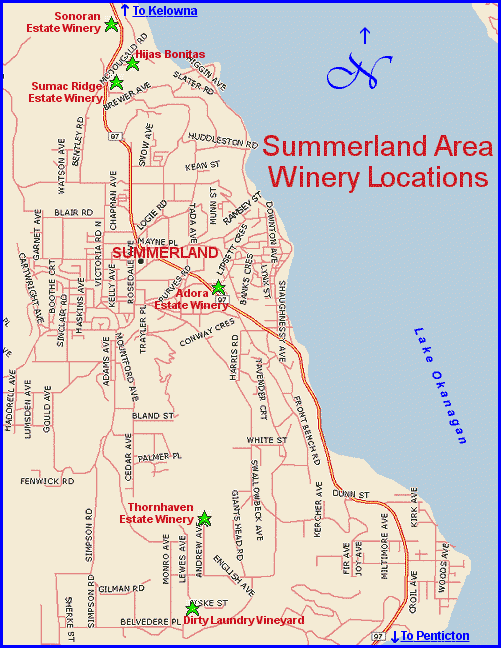 Map of the Wineries of the Summerland Area